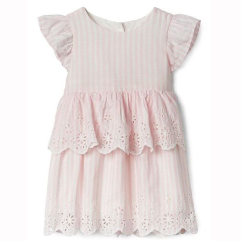 Baby Gap NWT Pink White Stripe Flutter Eyelet Dress
